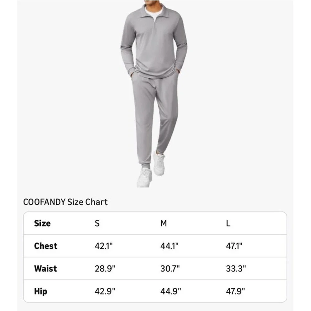 Coofandy Tracksuit Sweatsuits Sport Mens Small 2 Piece Quarter Zip Polo Athletic - Picture 6 of 6